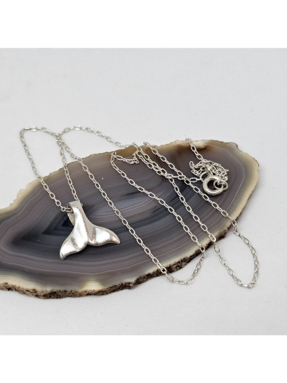 925 Sterling Silver Whale Tail Pendant Chain Necklace 18"